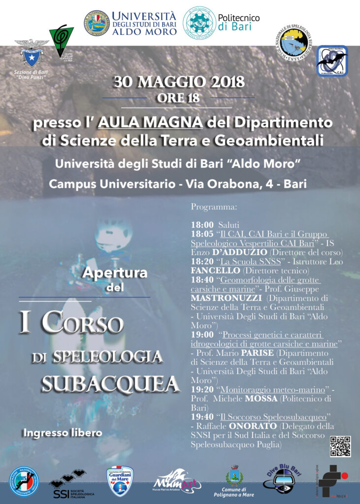 Locandina del I Corso di Introduzione alla Speleologia Subacquea 2018